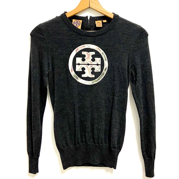 Tory Burch Sweaters - TORY BURCH Grey Wool Logo Sweater